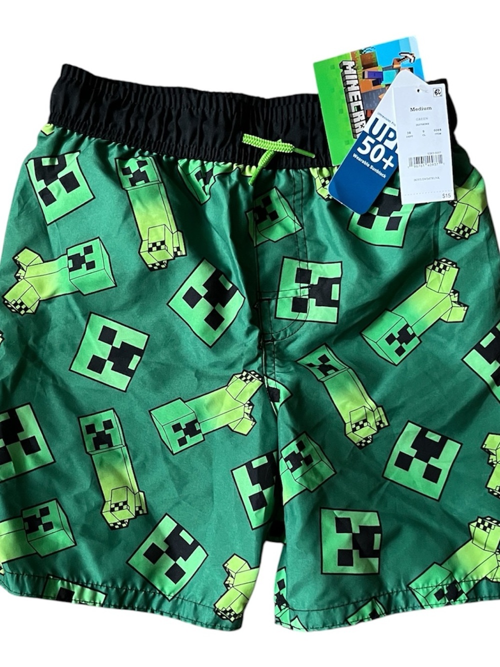 Minecraft Kids Green Creeper Swim Trunks